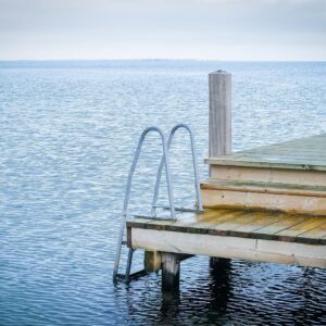 Close view of deck boards on a waterfront dock